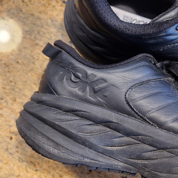 HOKA Black Bondi SR Running Shoes Womens Size 10 Black On Black Leather - Picture 2 of 8
